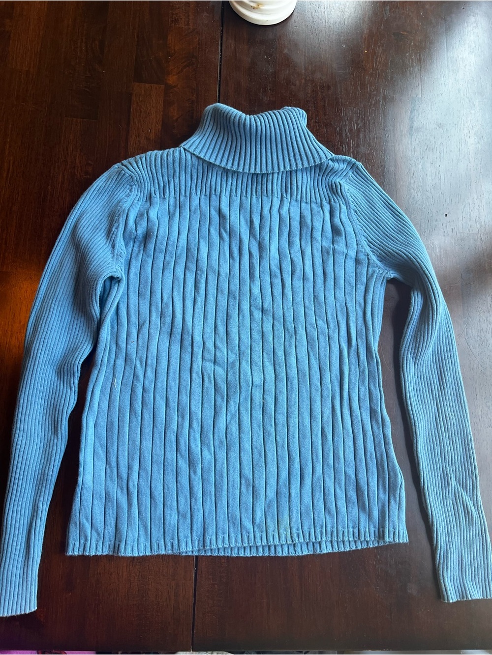 Mendocino Light Blue Ribbed Turtleneck Sweater